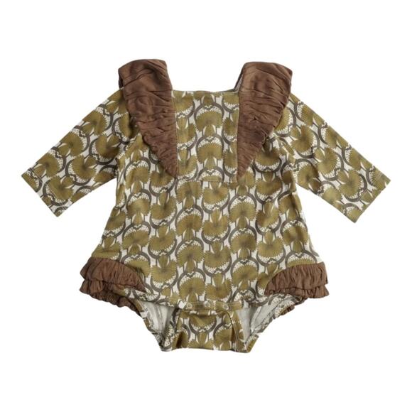 kate quinn Other - NWT Kate Quinn Long Sleeve Color Blocked Bubble Romper Art Deco Bamboo 3-6m